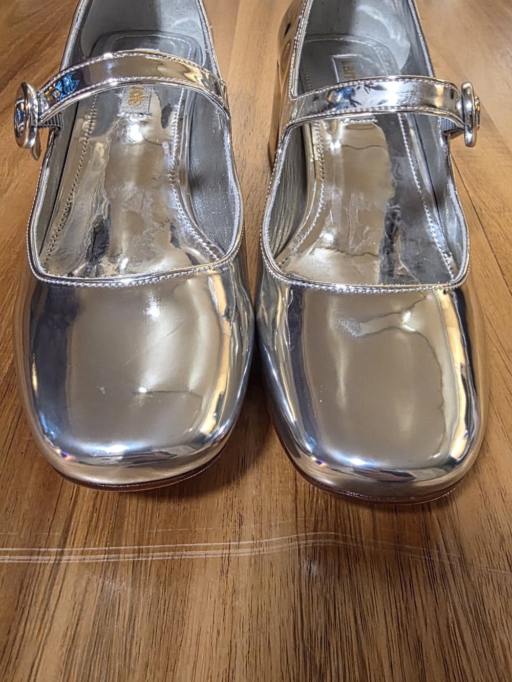 Larroude Silver Mary Jane Block Heel Pumps - Picture 6 of 9